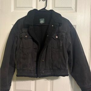 Wild Fable Black Denim Sherpa Jacket Cropped
